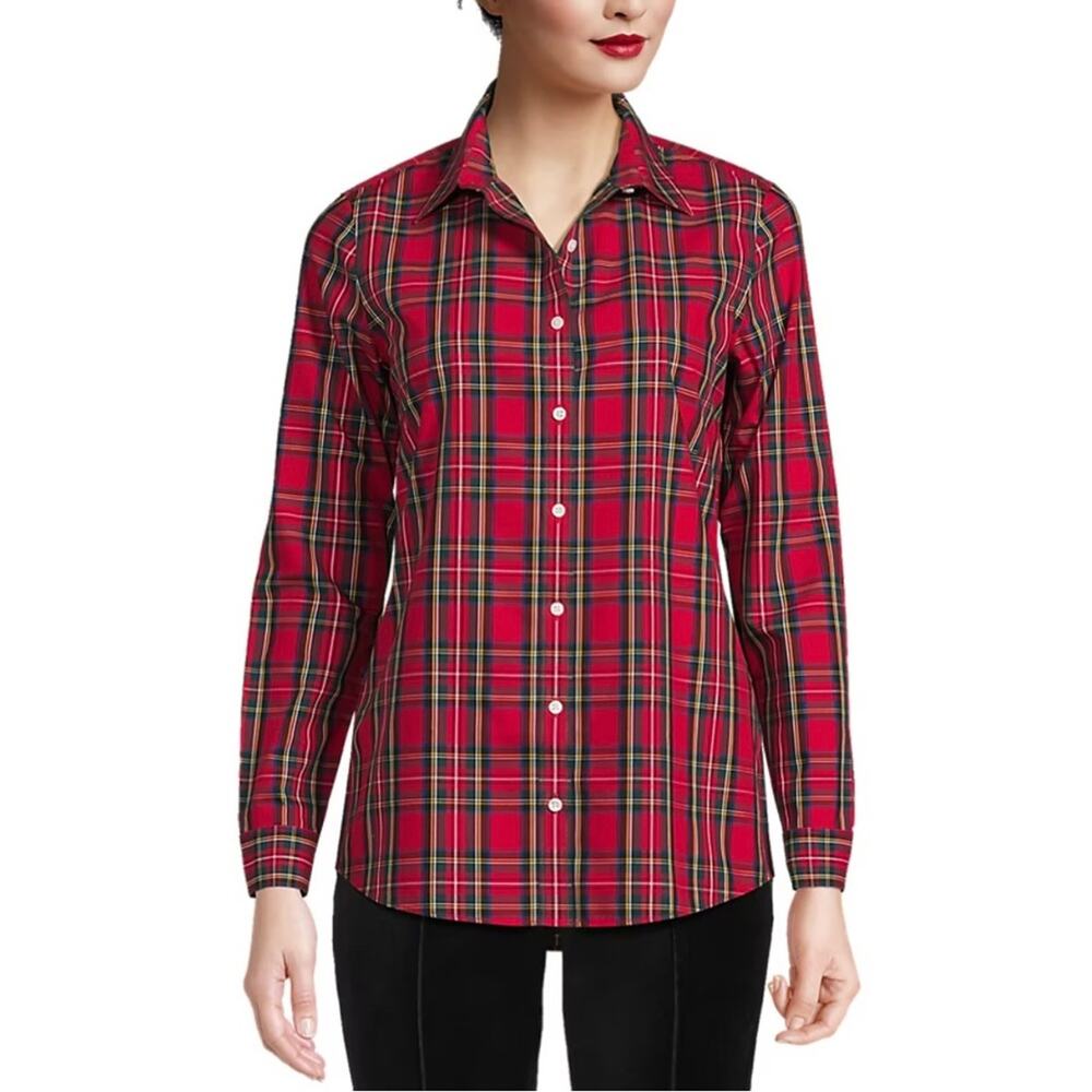 MAGELLAN OUTDOORS • Red Tartan Plaid Holiday Festive Button Down Flannel